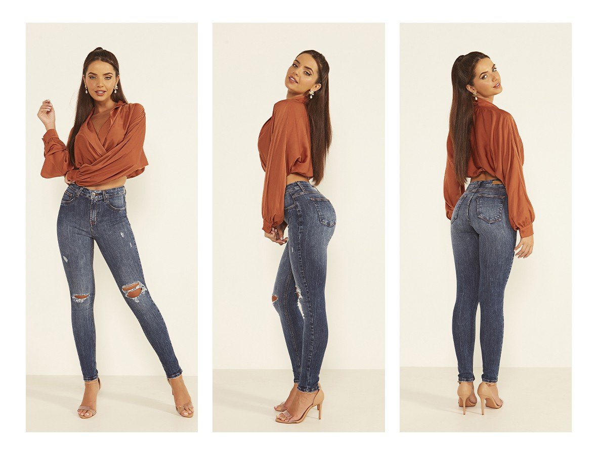 dz20000 com calca jeans feminina skinny media cigarrete com rasgos no joelho denim zero trio