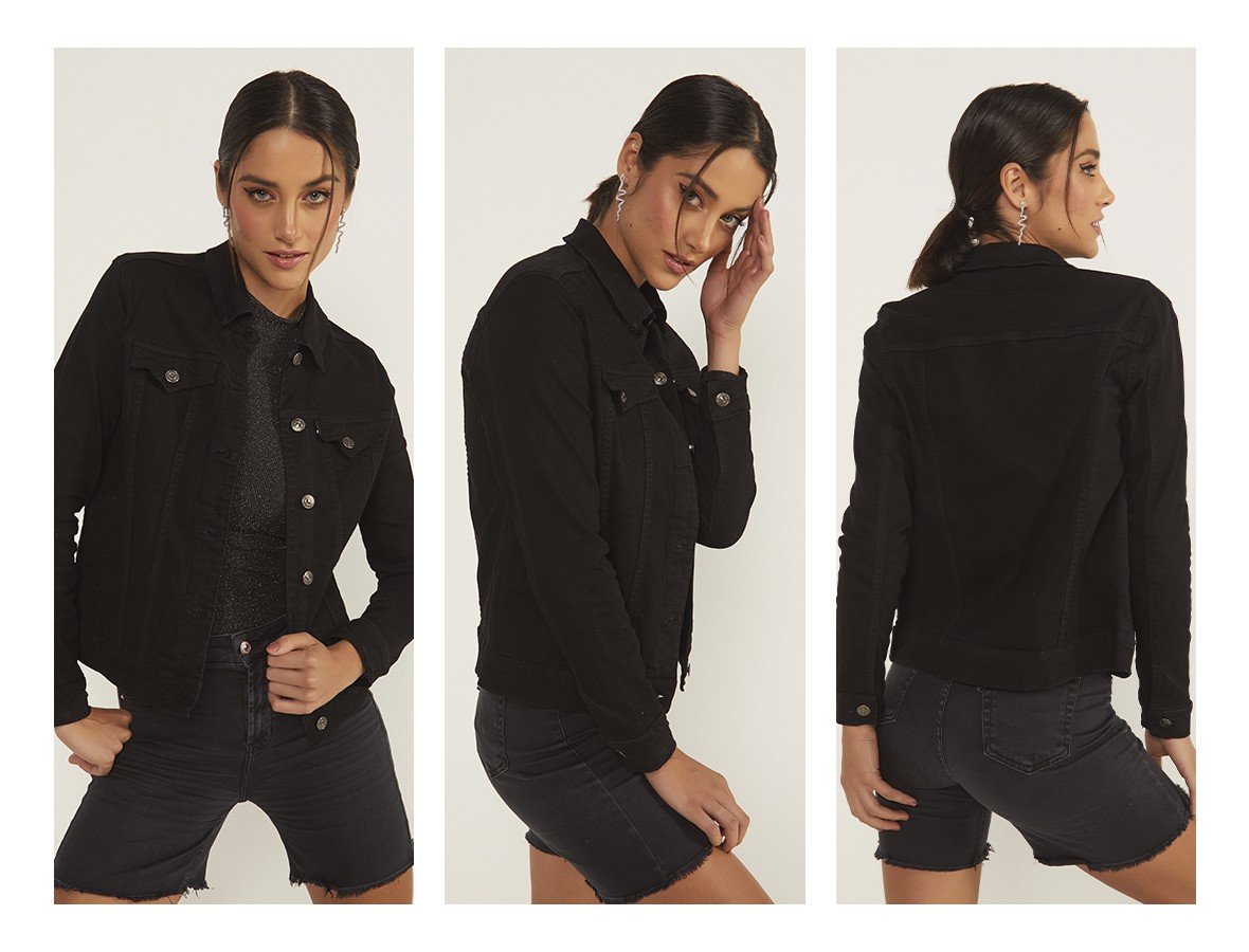 dz9142 com jaqueta jeans feminina elastano preto denim zero trio