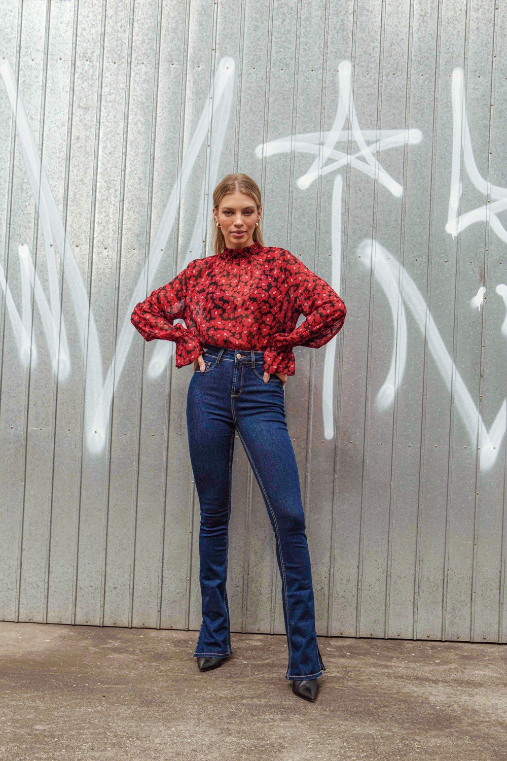 dz20037 re calca jeans feminina new boot cut media com abertura lateral denim zero 2