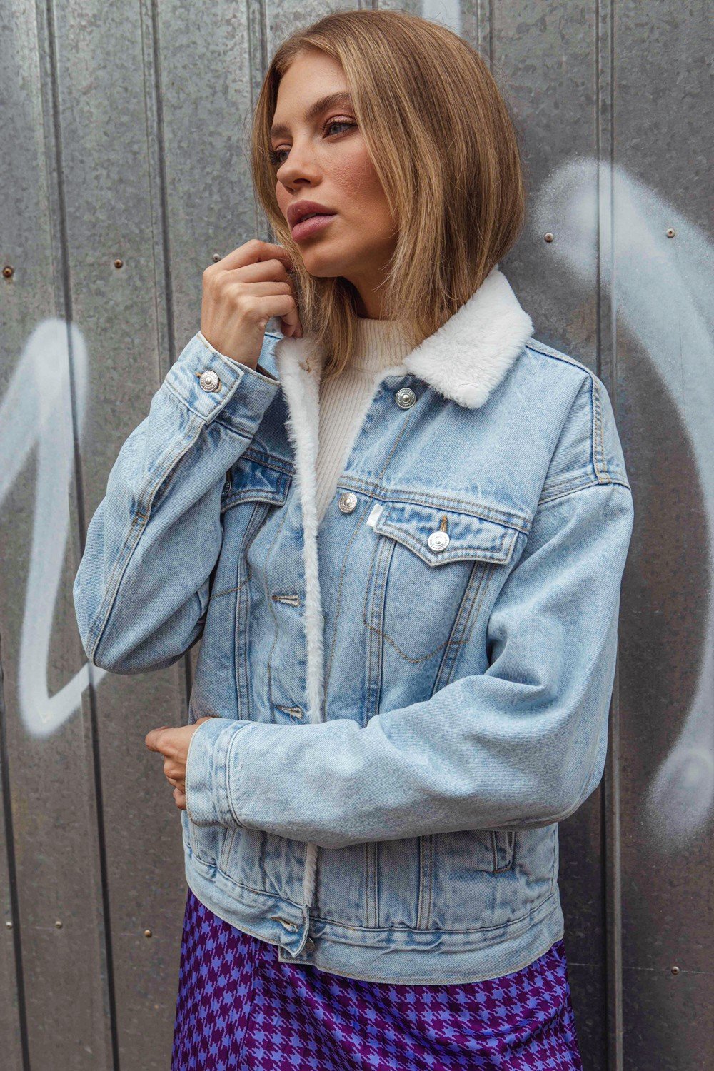 dz9151 alg jaqueta jeans feminina retro com pelos denim zero 41