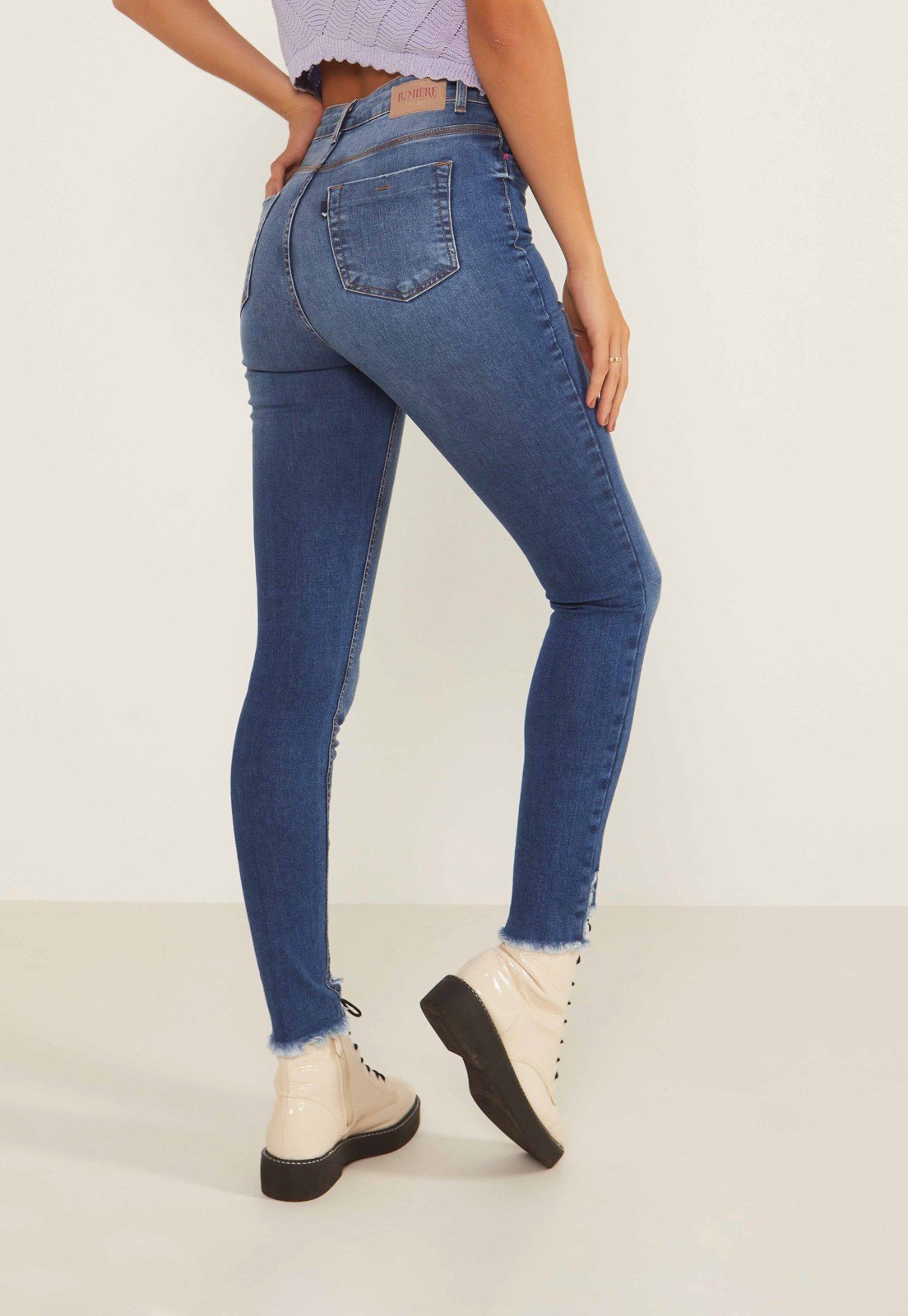 dz20021 re calca jeans feminina skinny hot pants cigarrete com puidos denim zero costas prox