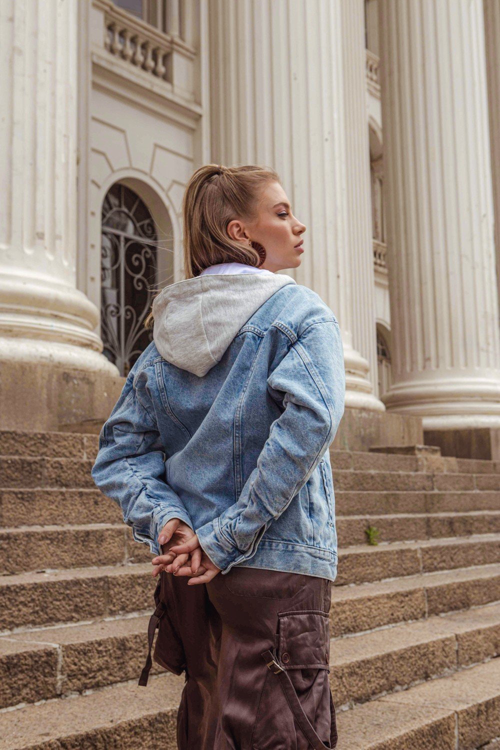 dz9153 alg jaqueta jeans feminina retro com capuz denim zero 42