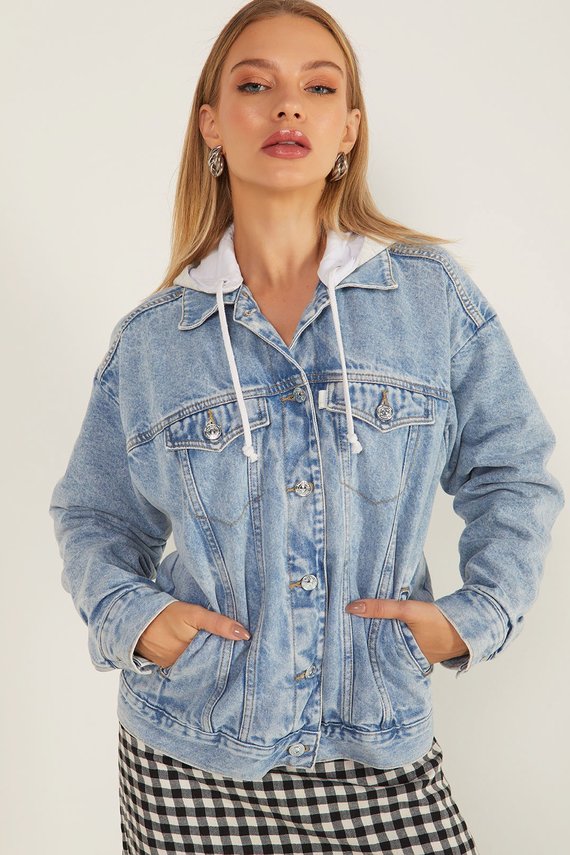 Jaqueta Jeans Feminina Retro com Capuz - DZ9153