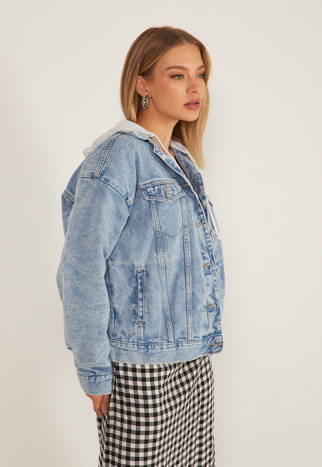 Jaqueta Jeans Feminina Retro com Capuz - DZ9153