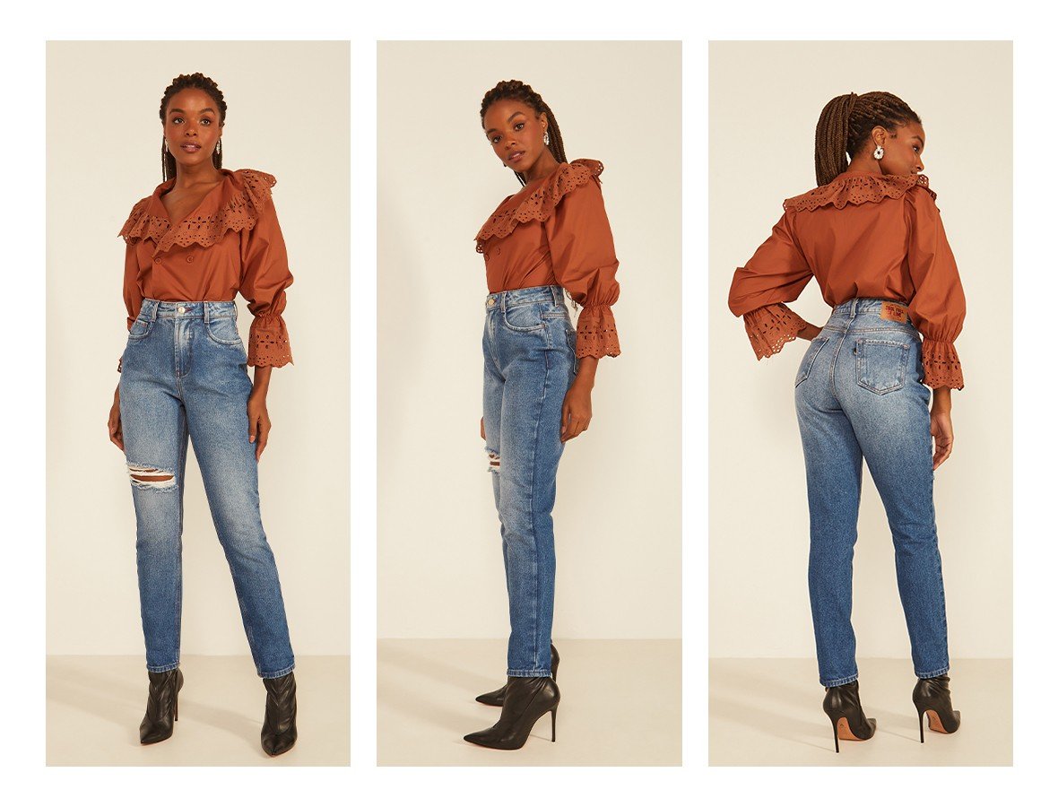 dz20082 alg calca jeans feminina mom com rasgo no joelho denim zero trio