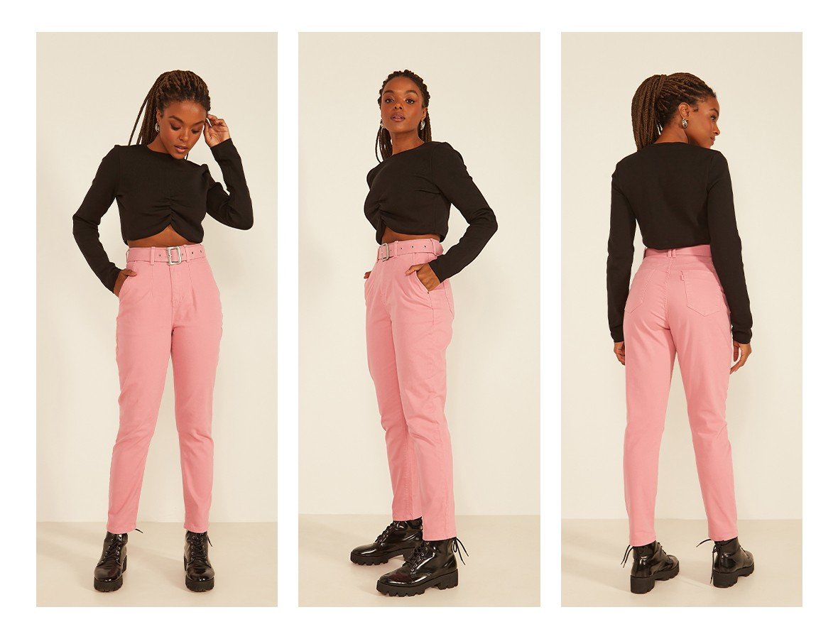 dz20081 calca jeans feminina mom fit com pregas denim zero trio