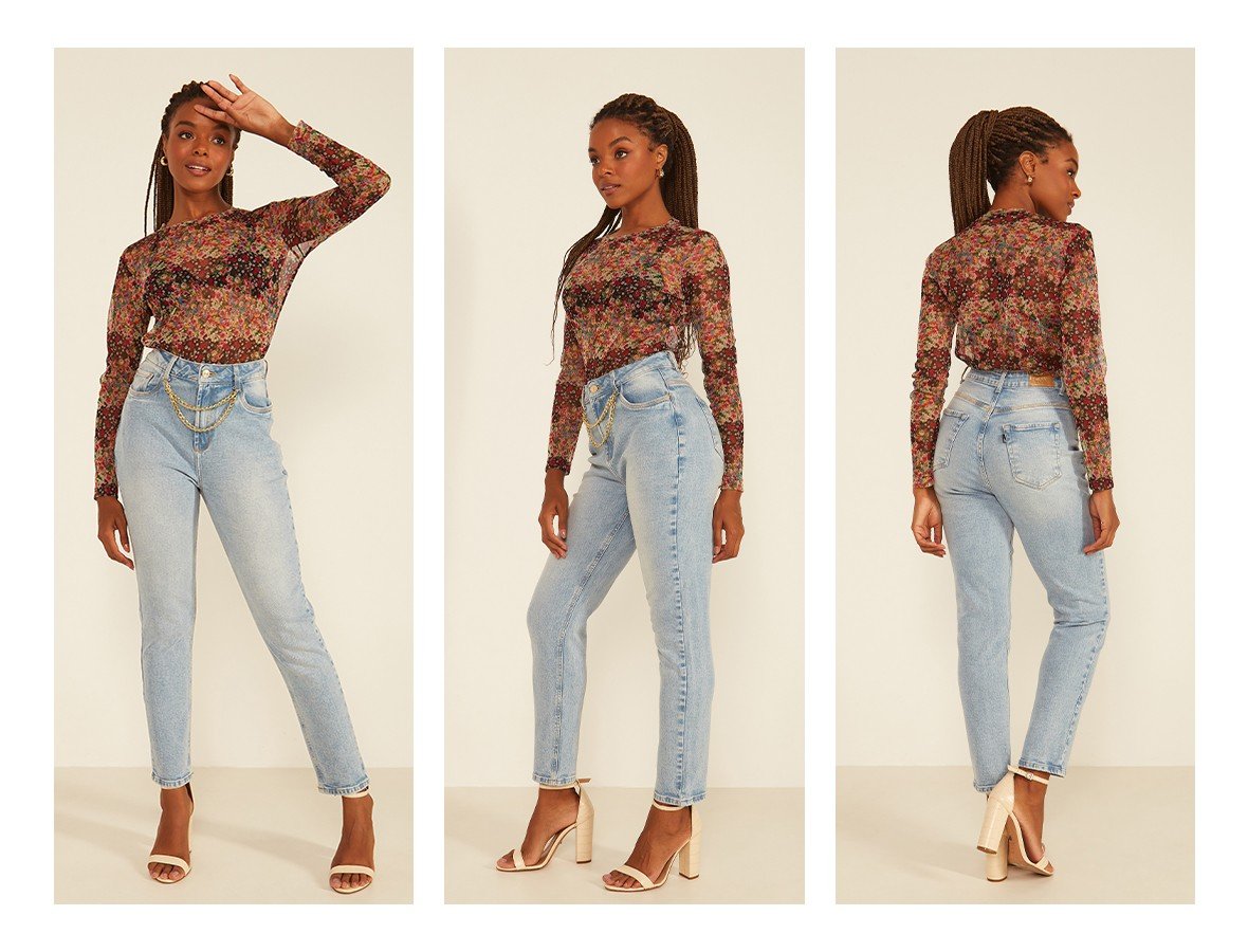 dz20078 com calca jeans feminina mom fit com corrente decorativa denim zero trio