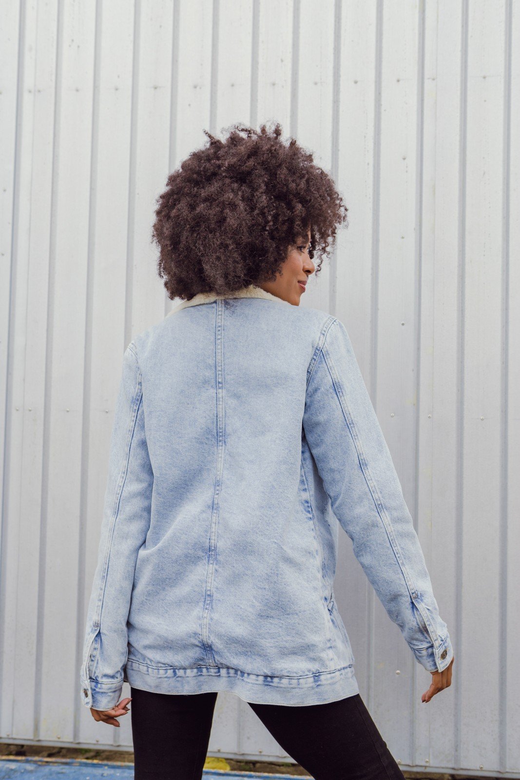 dz9158 alg jaqueta jeans feminina oversize com pelos denim zero costas