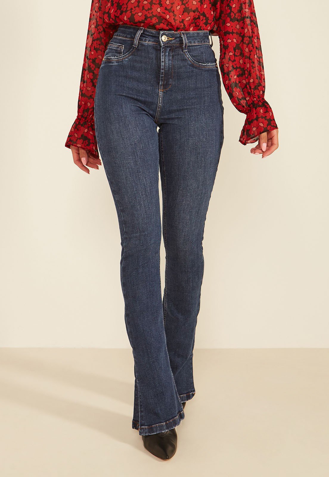 dz20072 com calca jeans feminina new boot cut media com abertura lateral denim zero frente prox