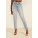 dz20078 com calca jeans feminina mom fit com corrente decorativa denim zero frente prox