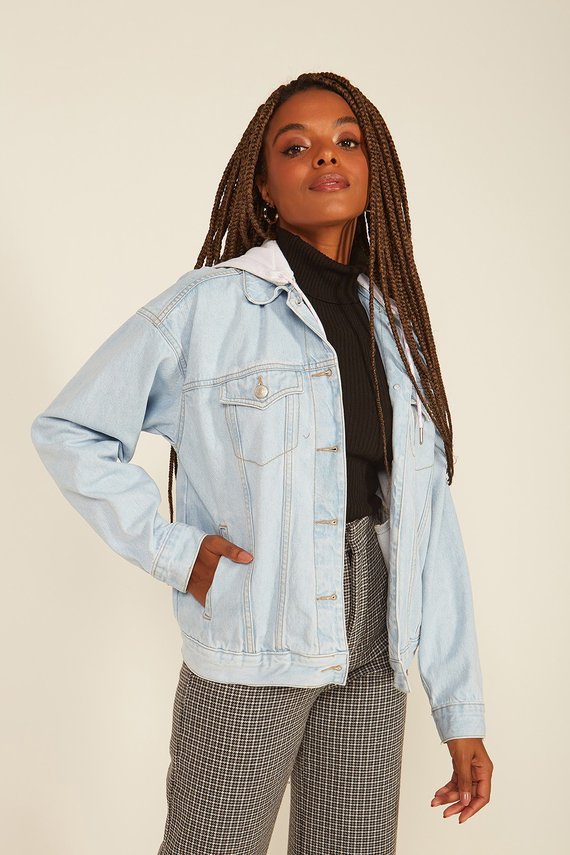 Jaqueta Jeans Feminina Retro com Capuz - DZ9159