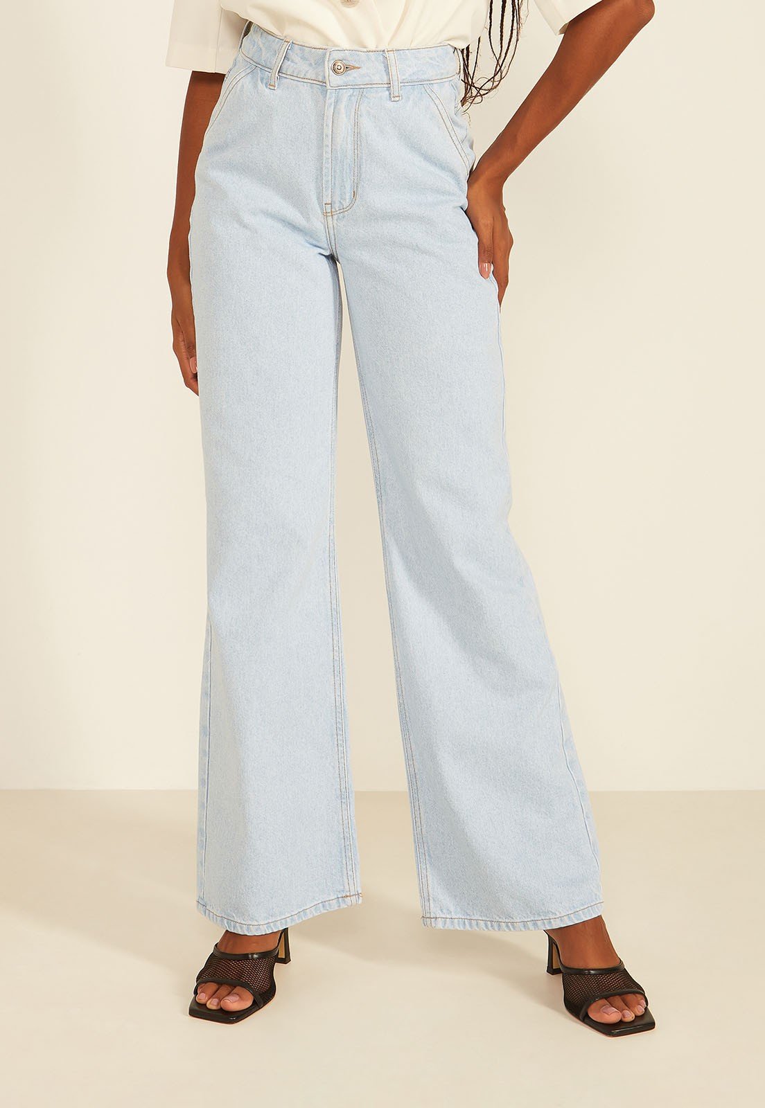 dz20074 1 alg calca jeans feminina wide leg flare clarinha denim zero frente prox