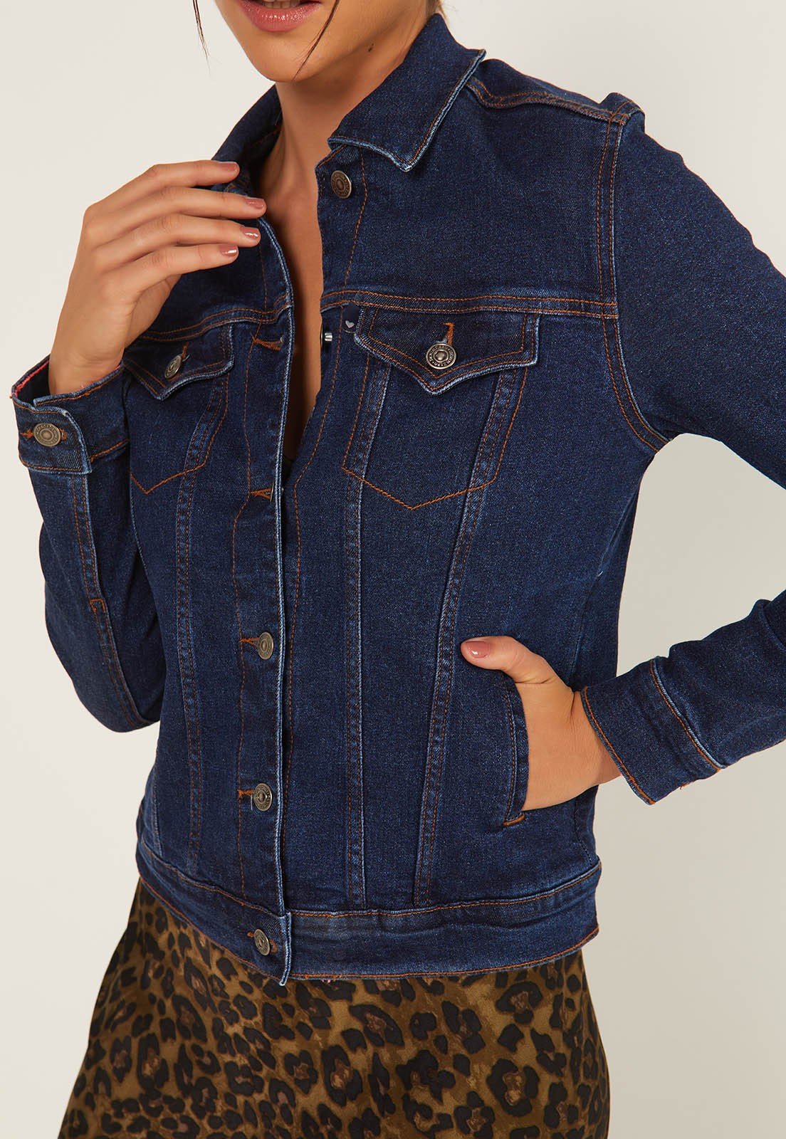dz9154 alg jaqueta jeans feminina elastano tradicional denim zero detalhe