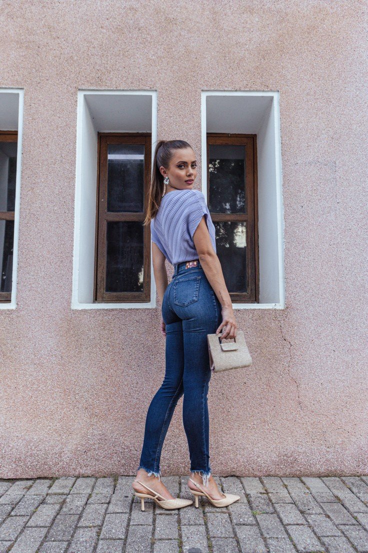 dz20098 re calca jeans feminina skinny media cigarrete com barra destroyed denim zero costas