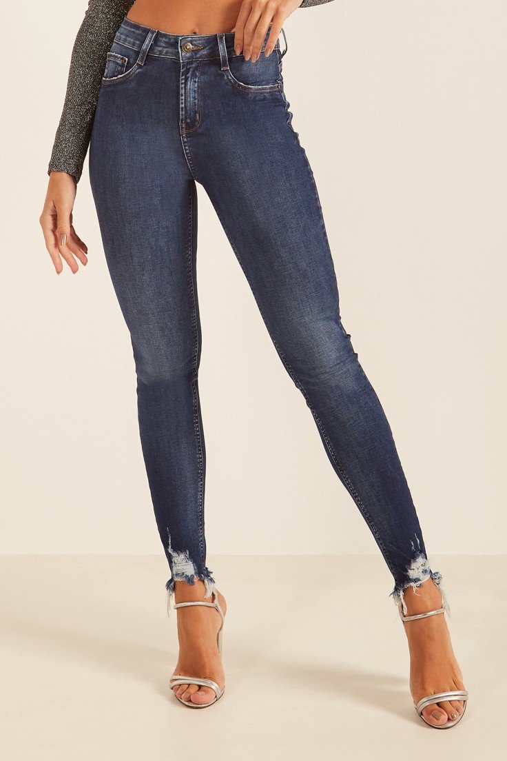 dz20098 re calca jeans feminina skinny media cigarrete com barra destroyed denim zero frente prox