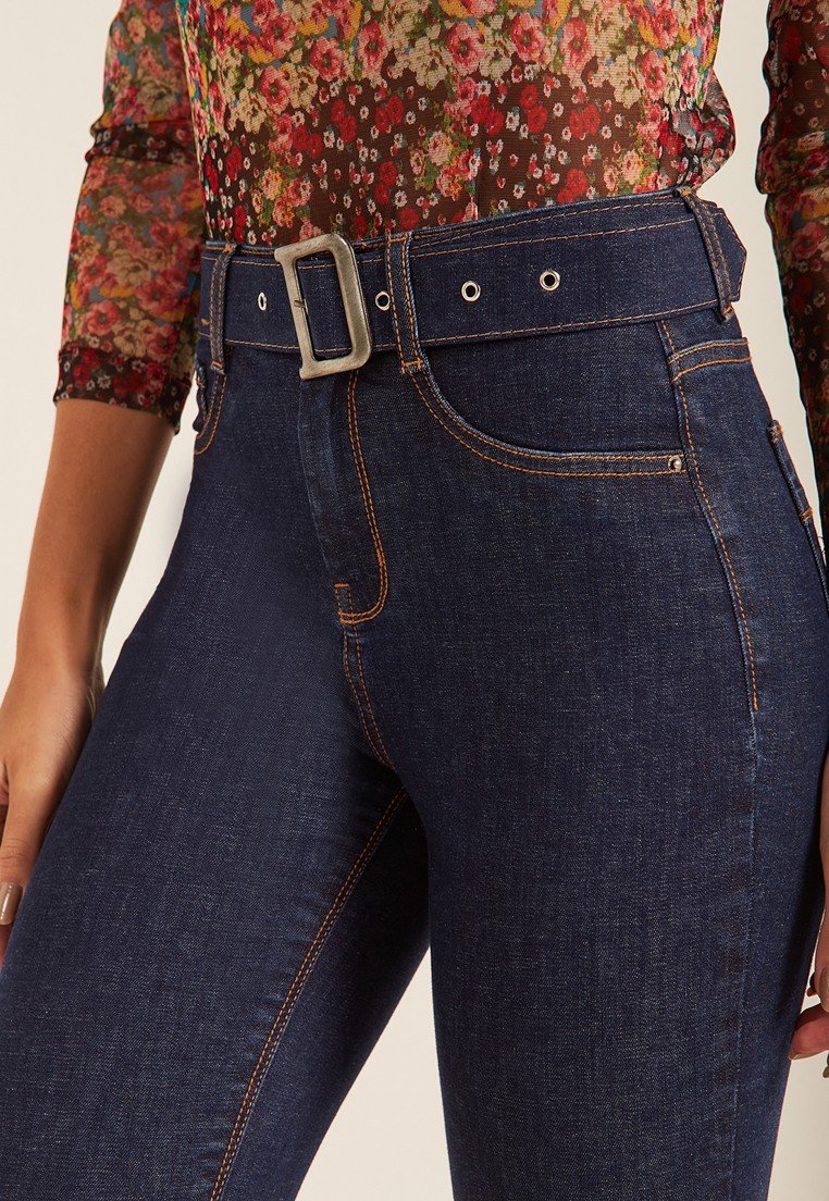 dz20092 re calca jeans feminina skinny media com cinto denim zero detalhe 2
