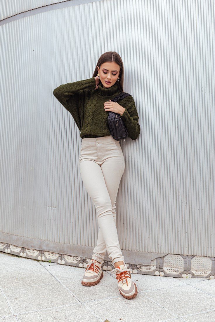 dz20095 calca jeans feminina skinny media cos diferenciado com pregas denim zero frente