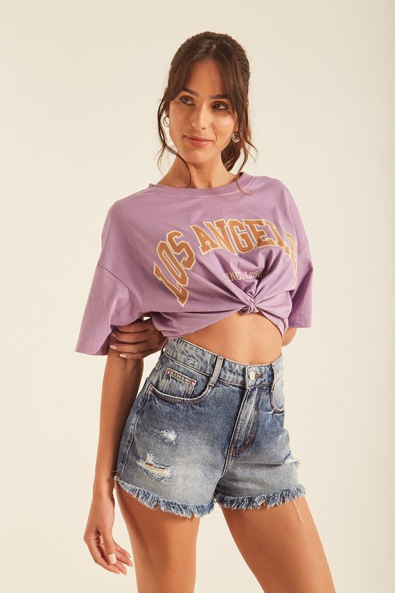 Shorts Jeans Setentinha com Puídos - DZ6570