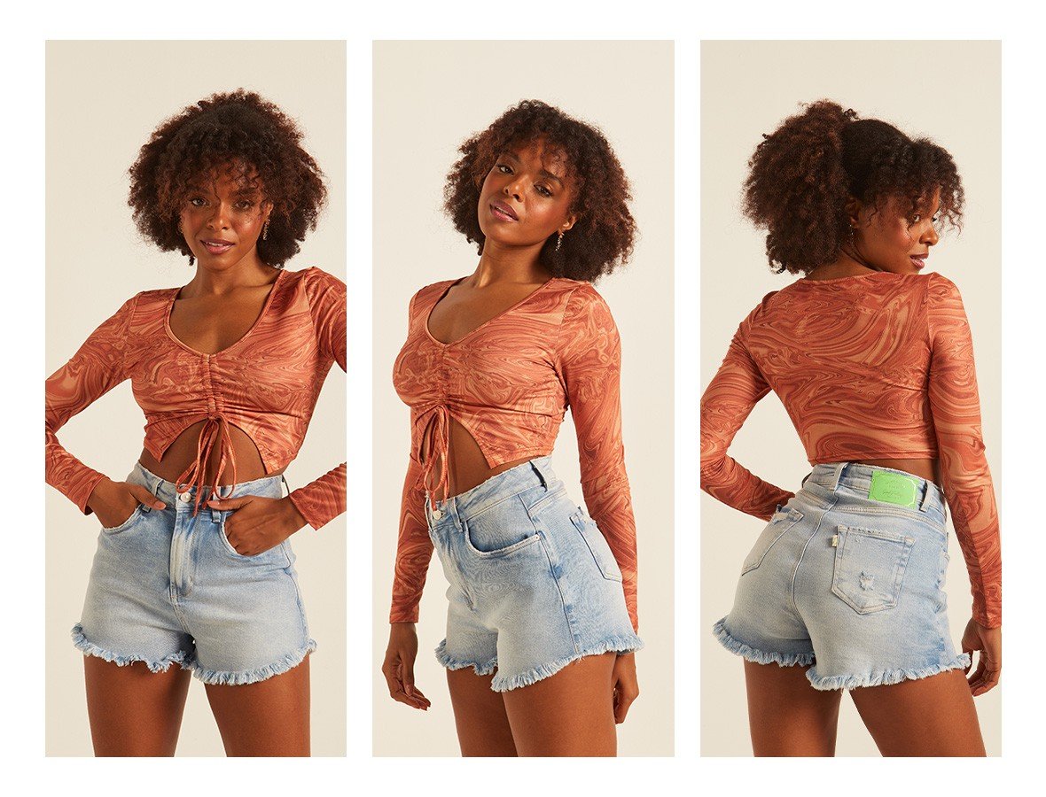 dz6576 comshorts jeans setentinha fit com puidos nos bolsos denim zero triio