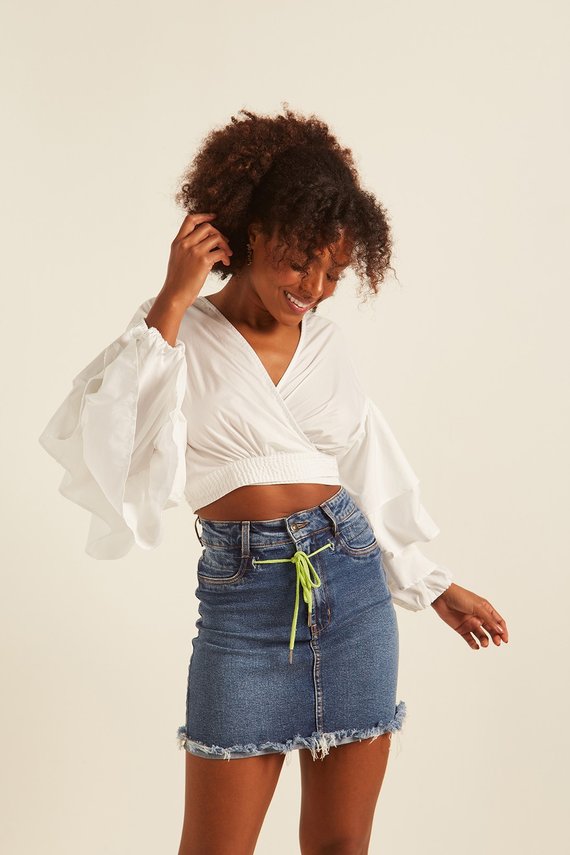 Saia Jeans Feminina tubinho com Barra Desfiada - DZ7247