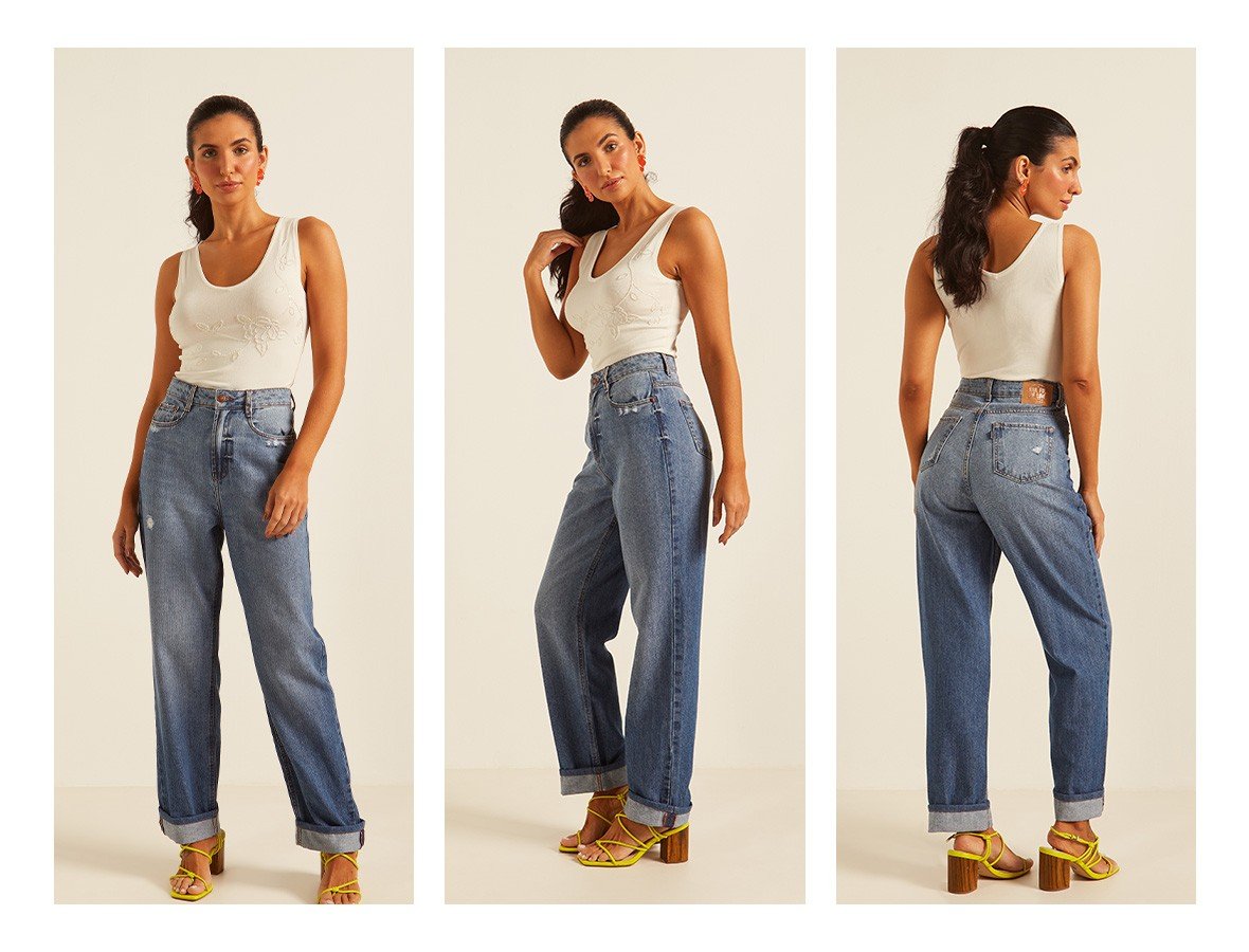 dz20150 alg calca jeans feminina dad pants com barra dobrada denim zero trio