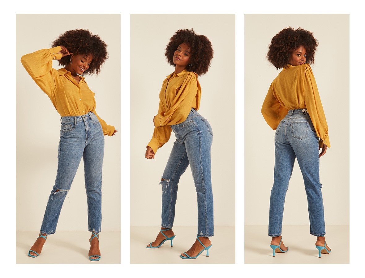 dz20156 alg calca jeans feminina mom com rasgo no joelho denim zero trio