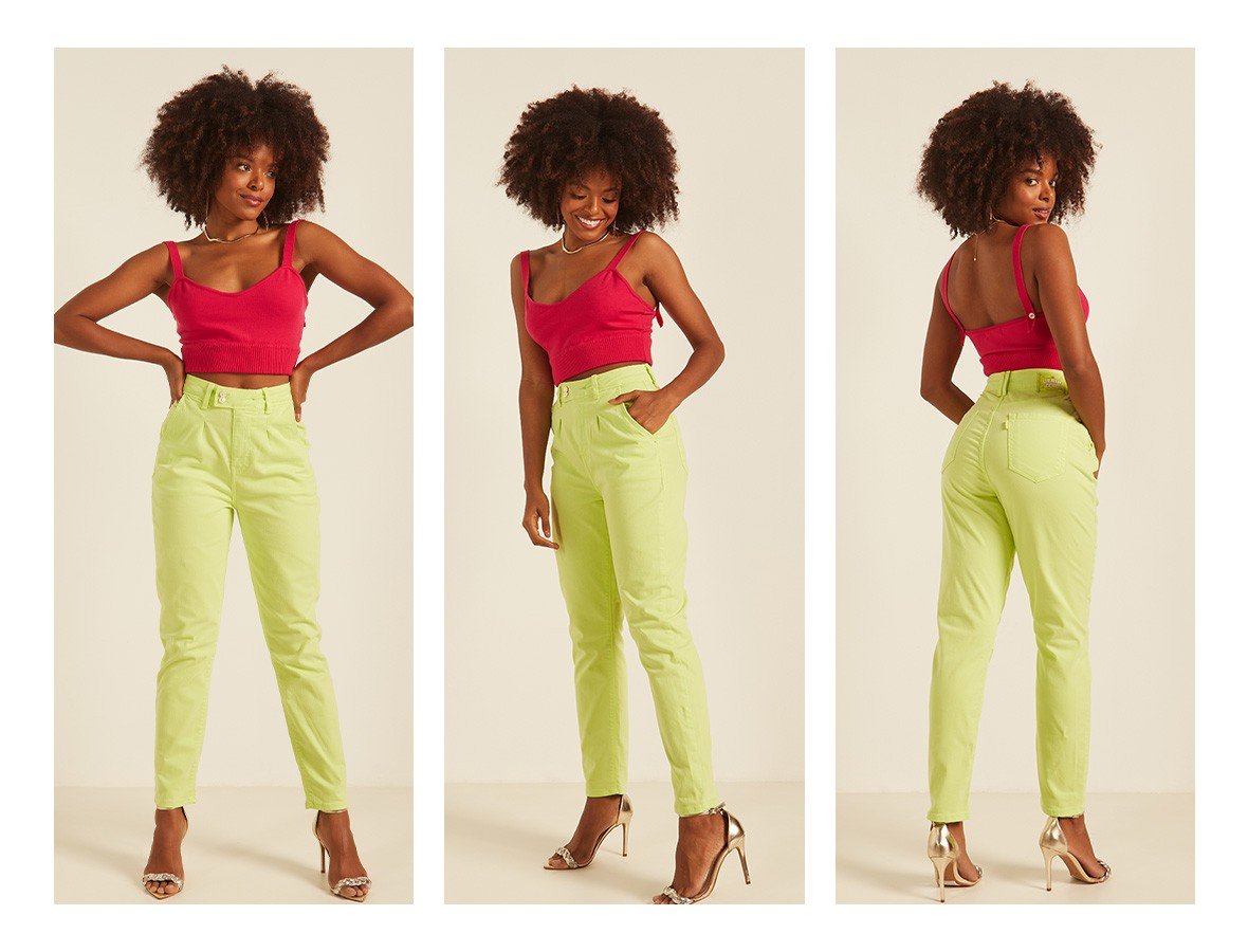 dz20159 calca jeans feminina mom fit colorida denim zero trio