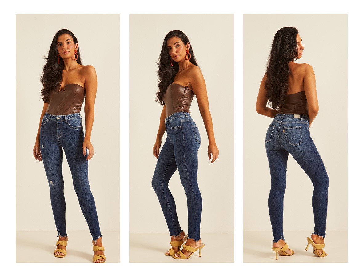 dz20168 com calca jeans feminina skinny media cigarrete com puidos denim zero trio