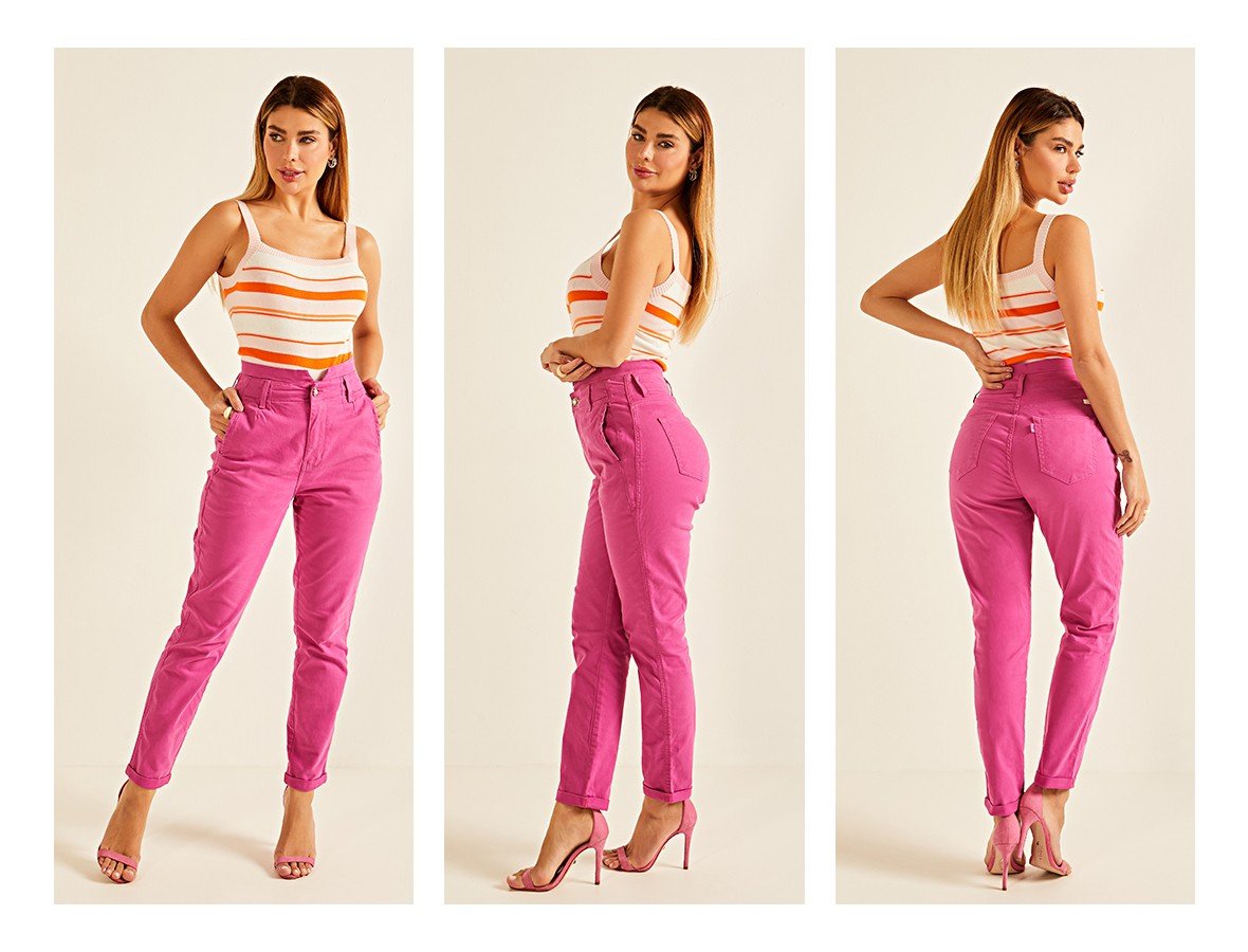 dz20183 calca jeans feminina mom fit colorida denim zero trio