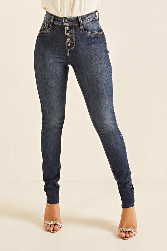 Calça Jeans Feminina Skinny Média Fechamento com Botões - DZ20190