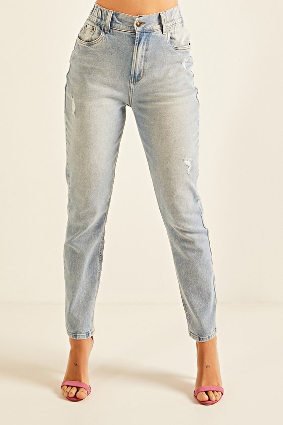 Calça Jeans Feminina Mom Fit com Elástico no cós - DZ20158