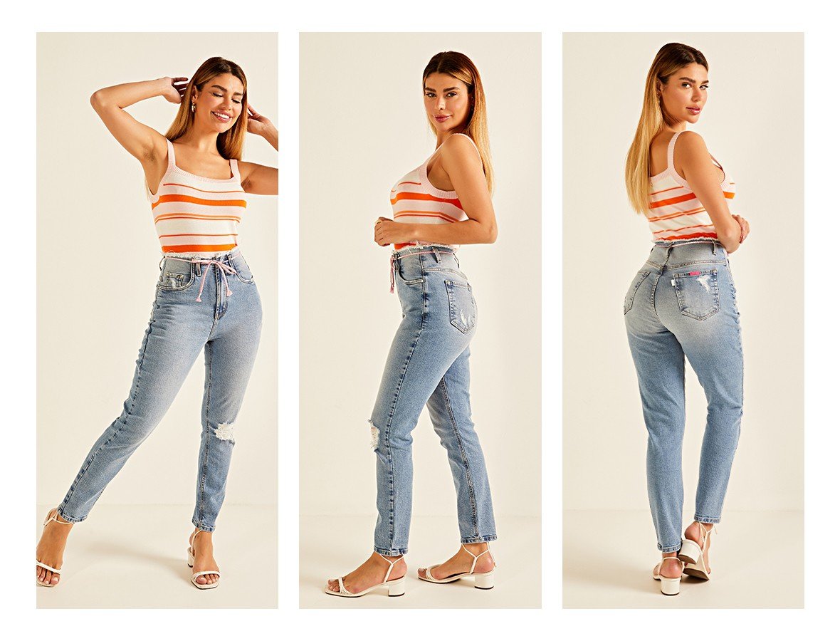 dz20181 com calca jeans femina mom fit com cos desfiado denim zero trio