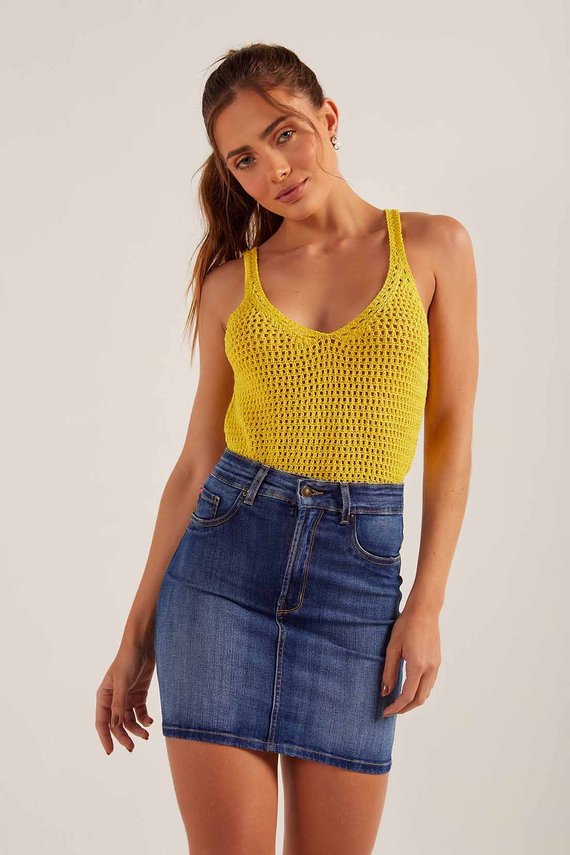 Saia Jeans Feminina Tubinho Escura - DZ7256