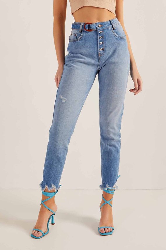 Calça Jeans Feminina Mom Fit com Fechamento de Botões - DZ20210
