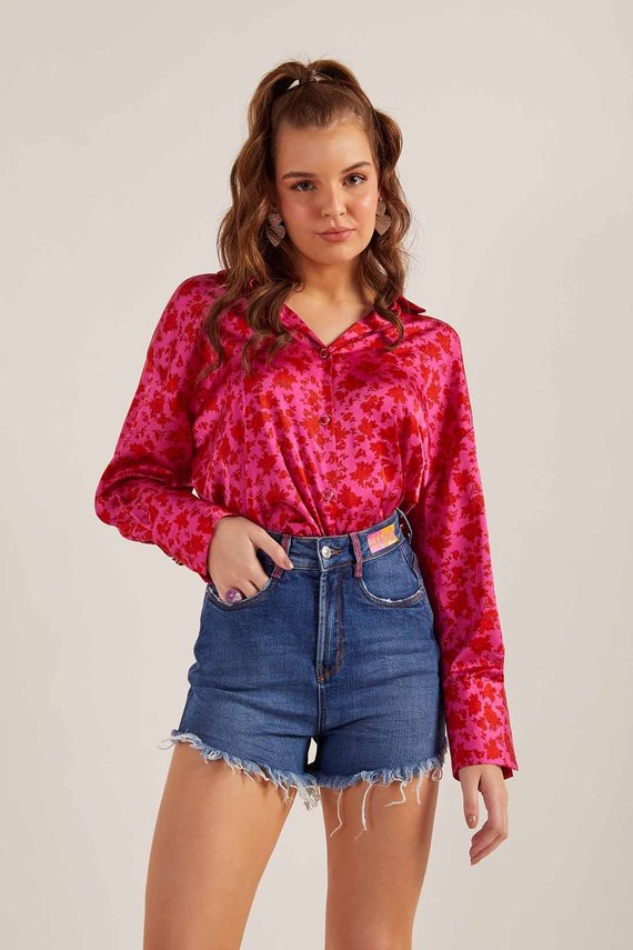 Shorts Jeans Feminino Setentinha Fit com Transfer no Cós - DZ6615