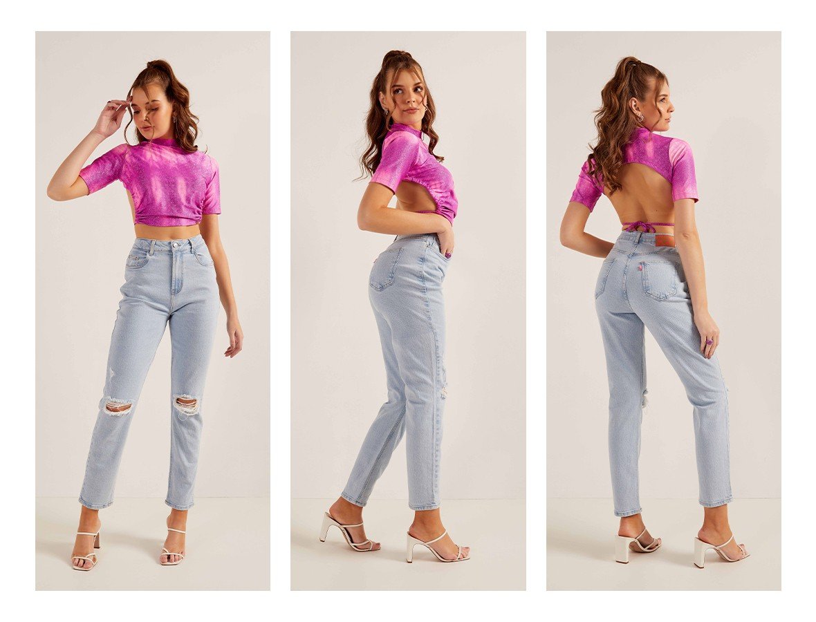 dz20182 com calca jeans feminina mom fit com rasgos nos joelhos denim zero trio