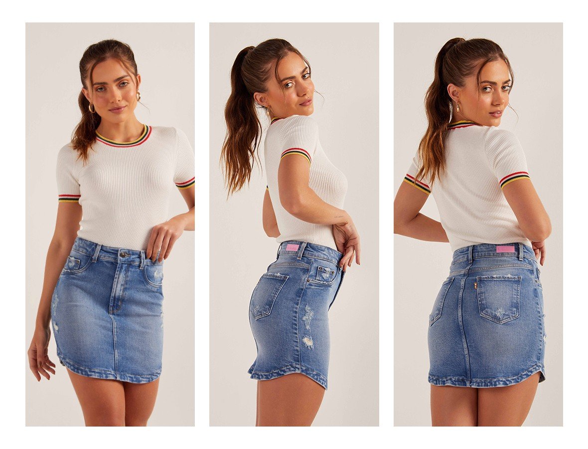 dz7253 com saia jeans feminina tubinho com puidos denim zero trio