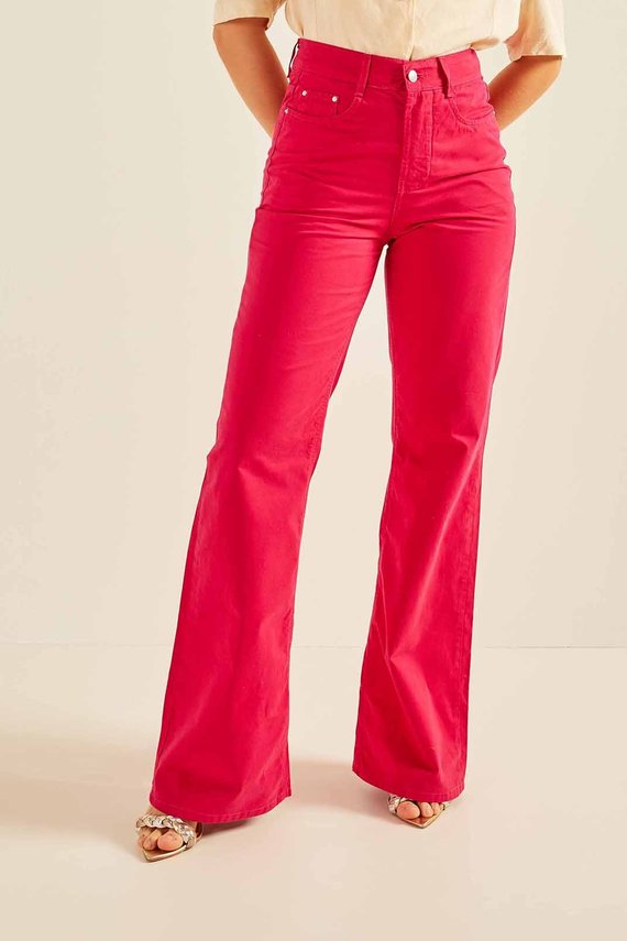 Calça Jeans Feminina Wide Leg Flare Colorida - DZ20226