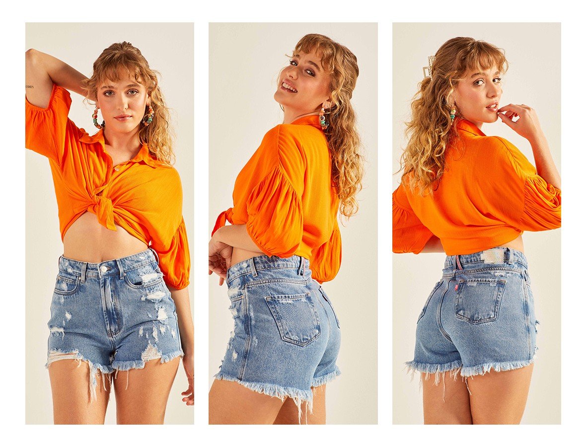 dz6628 alg shorts jeans feminino setentinha com destroyed na parte frontal denim zero trio