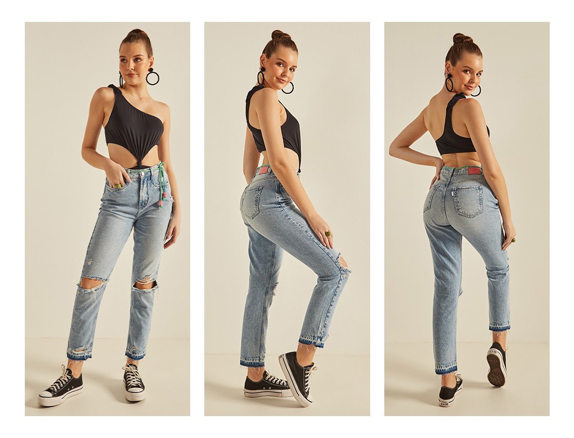 dz20254 alg calca jeans feminina mom destroyed denim zero trio