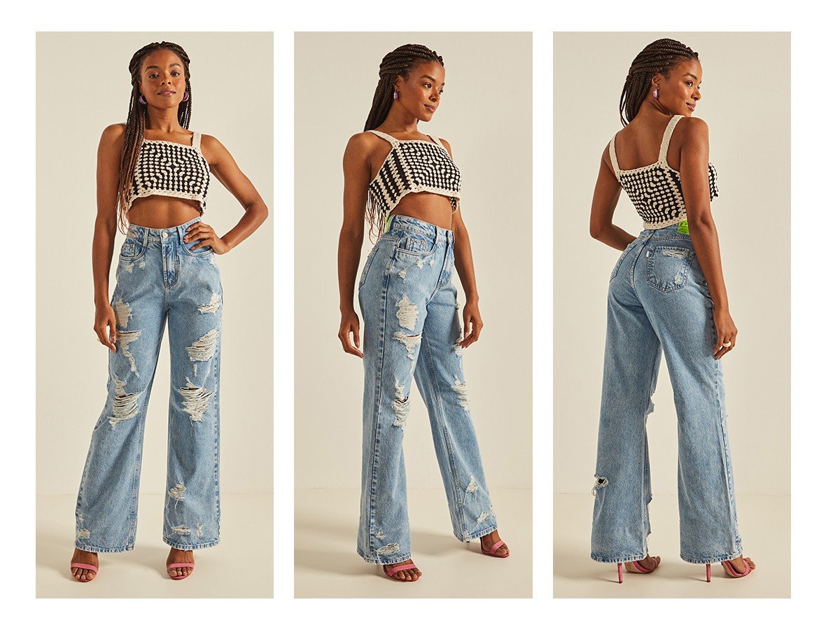 dz20257 alg calca jeans feminina wid leg flare destroyed denim zero trio