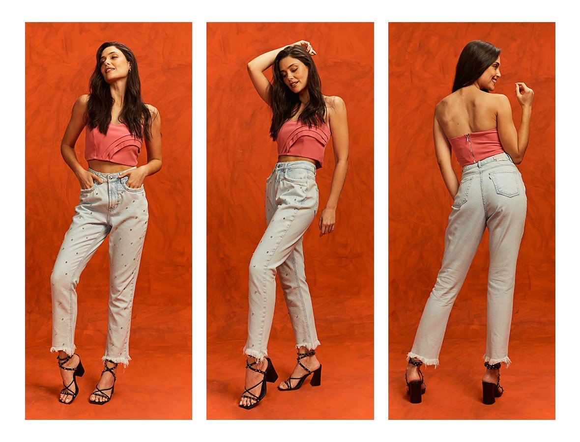 dz20281 alg calca jeans feminina mom cigarrete com aplicacao de strass denim zero trio