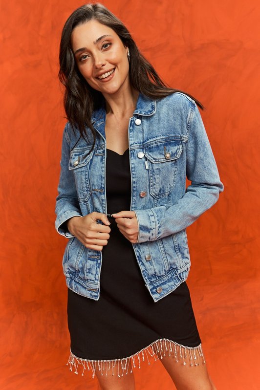 Jaqueta Comprida Feminina Jaqueta Feminina Jeans Forrada Lã Código