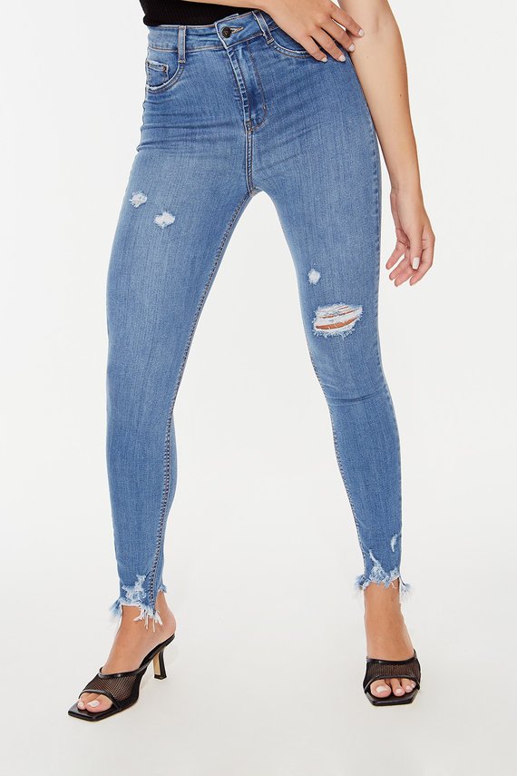 Calça Jeans Feminia Skinny Hot Pants Cigarrete com Puídos - DZ20314