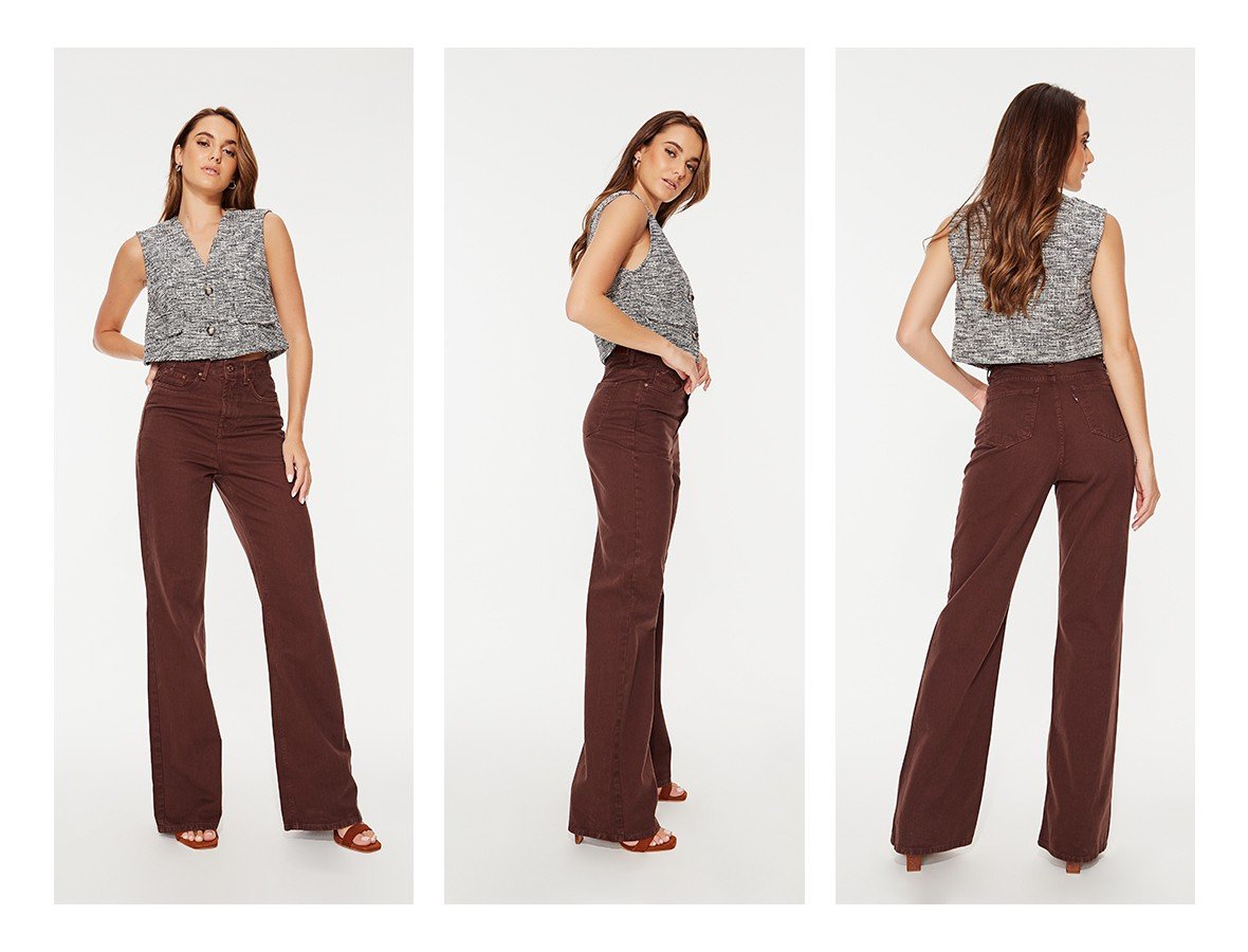 dz20327 m calca jeans feminia wide leg alongada colorida denim zero trio
