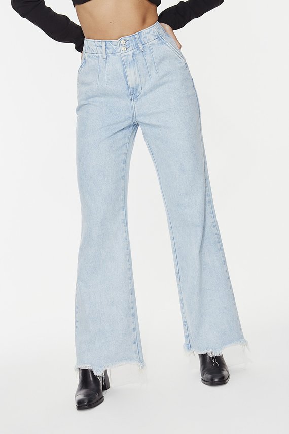 Calça Jeans Feminina Wide Leg Alongada com Bolso - DZ20329