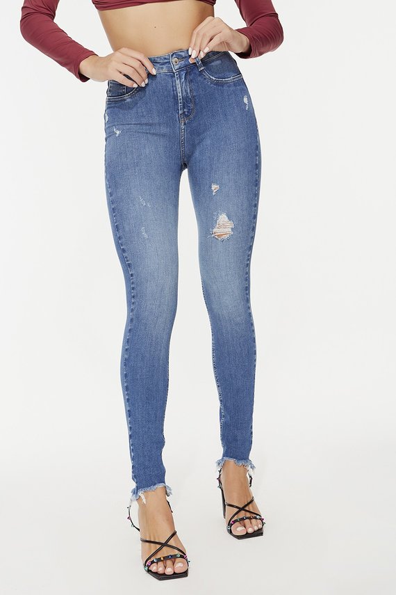 Calça Jeans Feminina Skinny Média Cigarrete com Puídos - DZ20306
