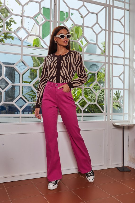 Calça Jeans Feminina Wide Leg Fit Alongada Colorida - DZ20360.F