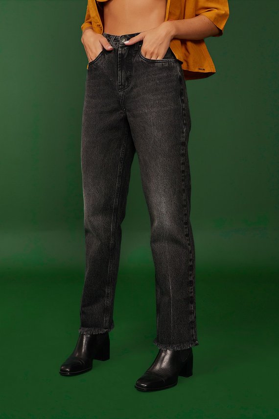 Calça Jeans Feminina Reta Alta Barra Desfiada - DZ20365.L