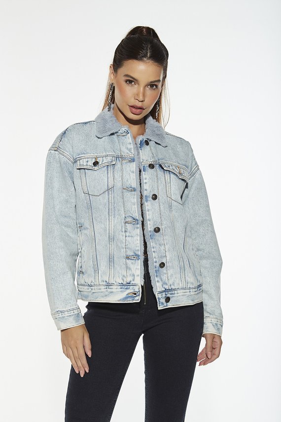 Jaqueta Jeans Feminina Retrô com Pelos - DZ9179